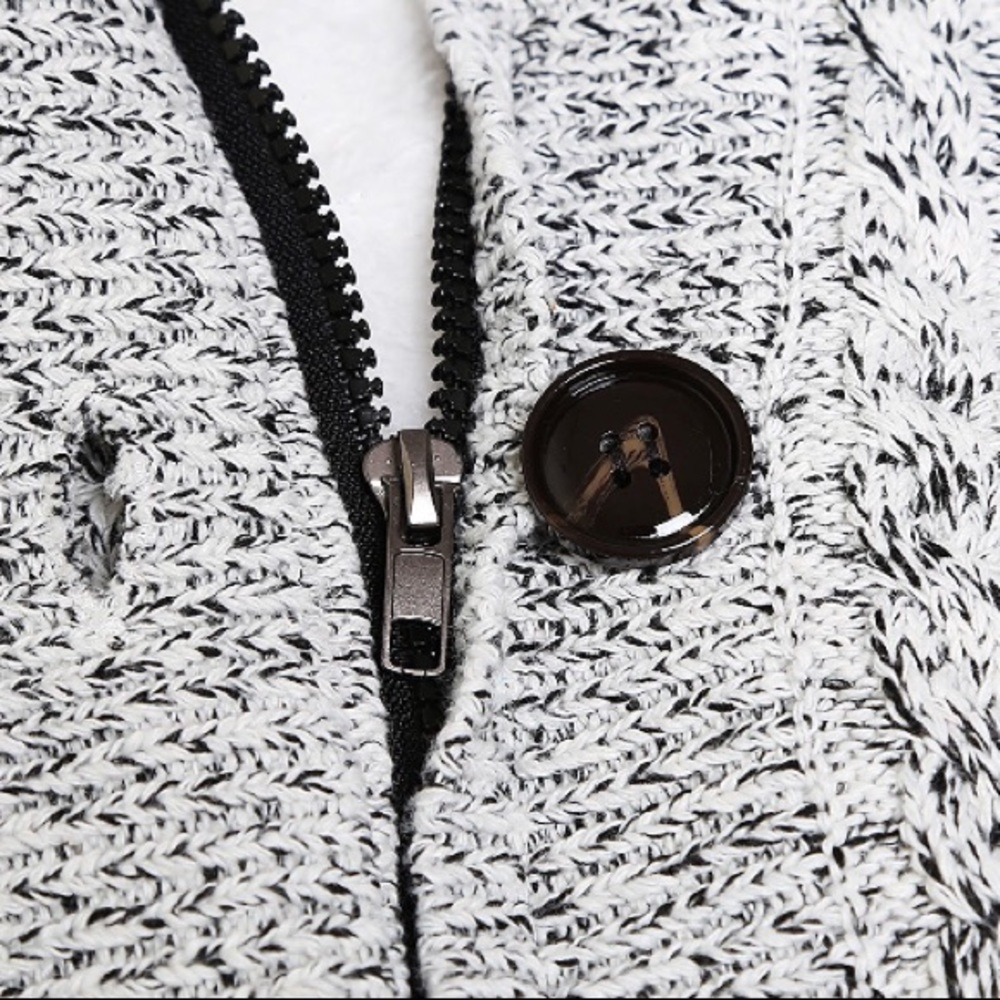 Faux Fur Lined Hoodie Cardigan Coat w Pockets Grey - Picture 5 of 8